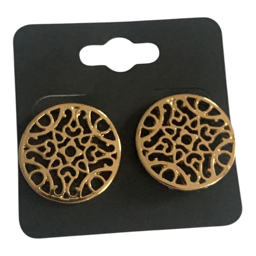 Vintage Gold Filigree Round Stud Earrings - Women Jewelry